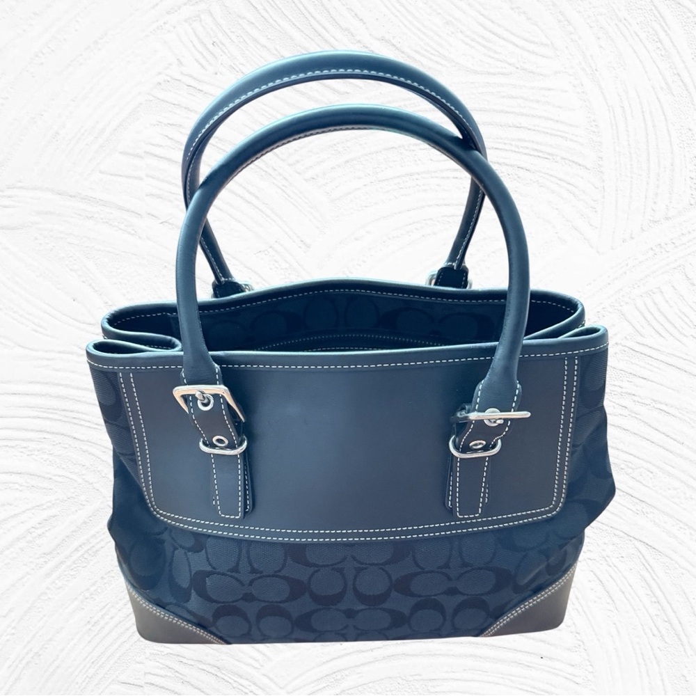 Coach Signature Black Jacquard Canvas Hampton Satchel Handbag